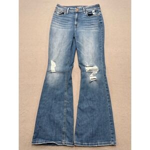 Edgely Flare Jeans Women's 12 Blue Medium Wash Distressed High Rise Curvy